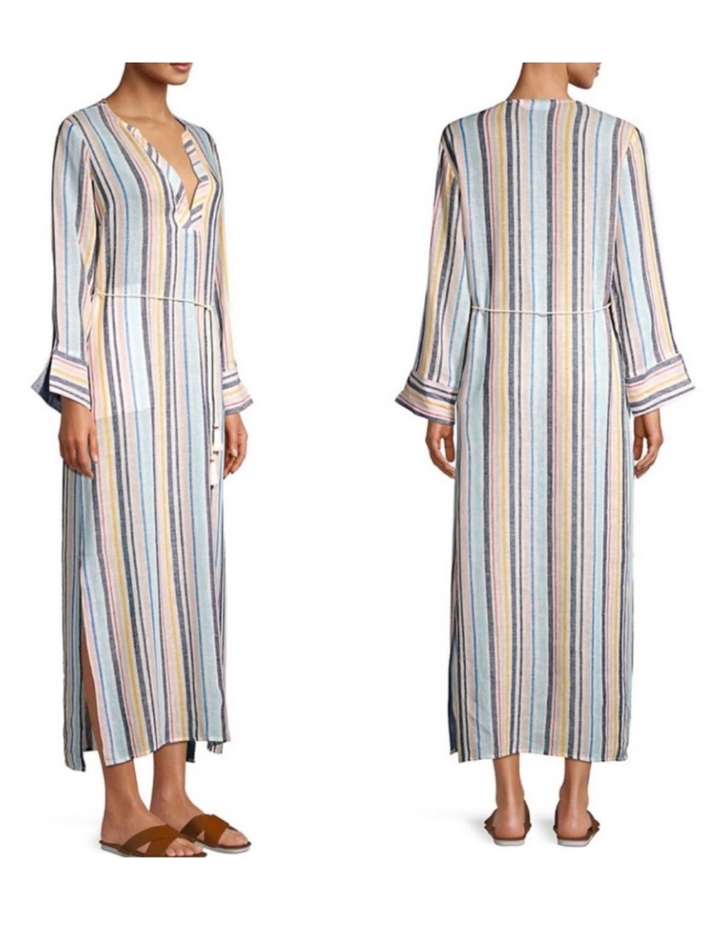 Splendid X Gray Malin Playa Striped Linen-Blend Maxi Dress. Size Small